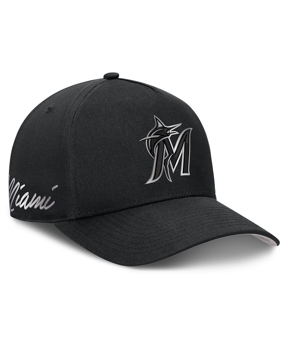 Мужская Nike Black Miami Marlins Rise Dri-FIT A-Frame Adjustable Hat