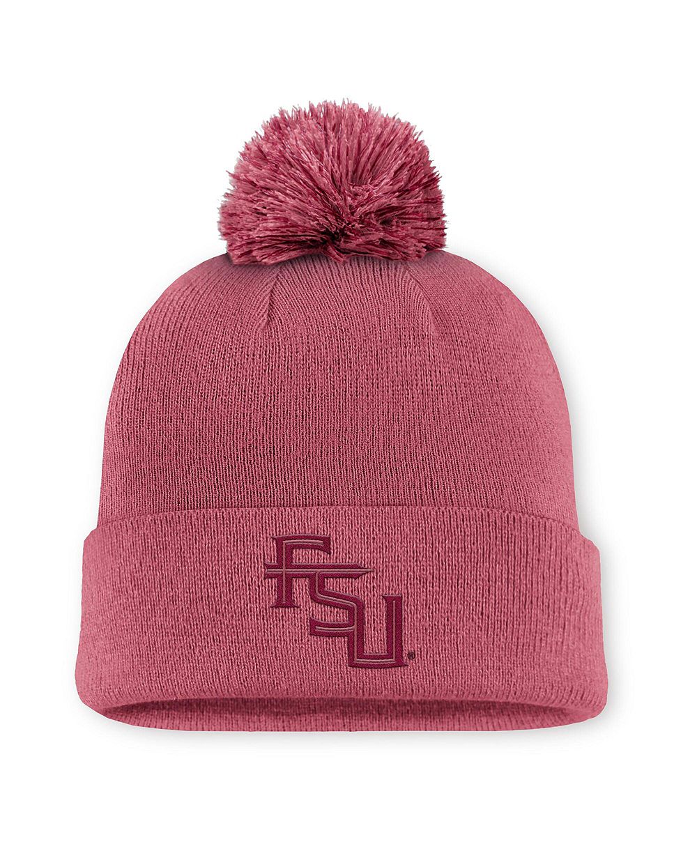 Мужская вязаная шапка Nike Pink Florida State Seminoles Primetime Peak Campus Cuffed с помпоном