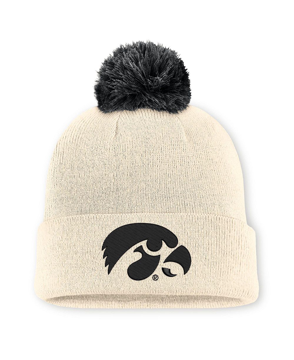 Men's and Women's Nike Natural Iowa Hawkeyes Campus Prep Script Cuffed Knit Hat with Pom