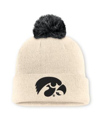 Мужская и женская вязаная шапка Nike Natural Iowa Hawkeyes Campus Prep Script Cuffed с помпоном