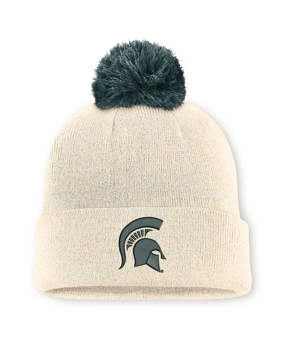 Мужская и женская шапка Nike Michigan State Spartans Campus Prep Script Cuffed Knit с помпоном
