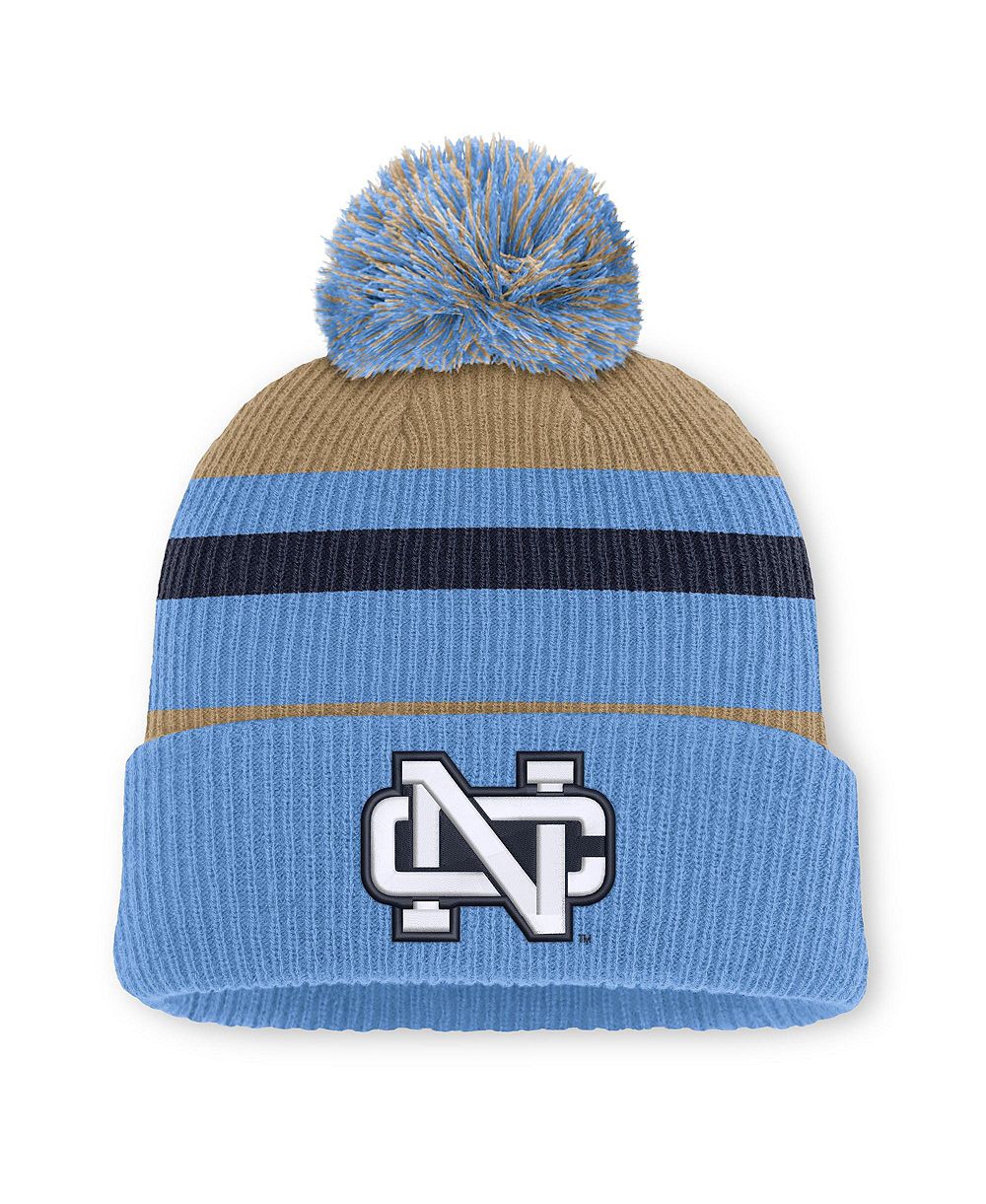 Men's and Women's Nike Carolina Blue/Beige North Carolina Tar Heels Legacy Striped Cuffed Knit Hat with Pom