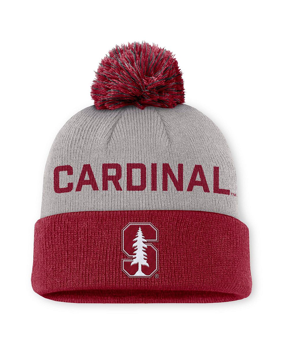 Мужская вязаная шапка Nike Stanford Cardinal Primetime Peak Cuffed с помпоном Gray/Cardinal