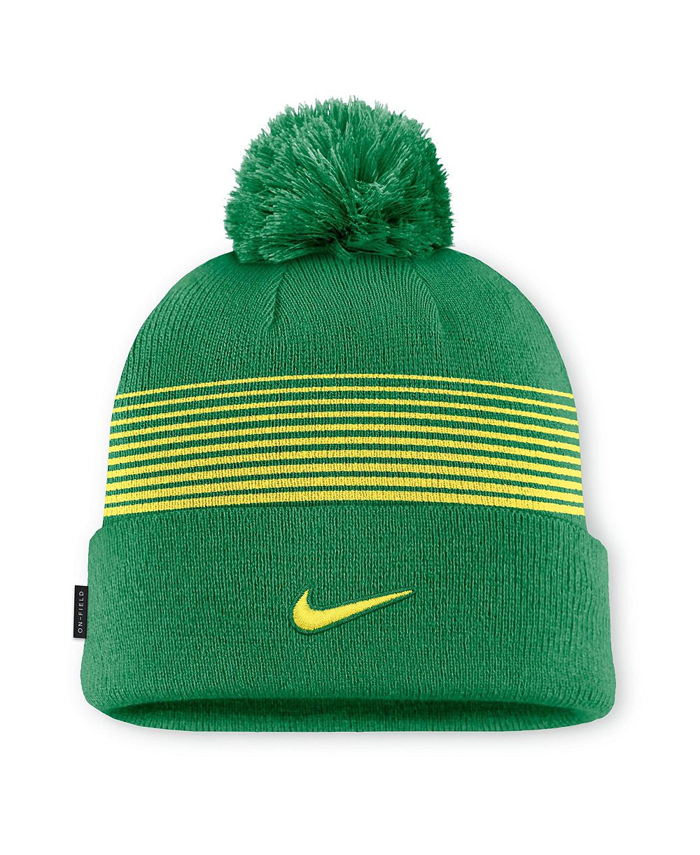 Nike Мужская и женская кепка Nike Oregon Ducks 2026 On-Field Cuffed Knit Hat with Pom, цвет Green