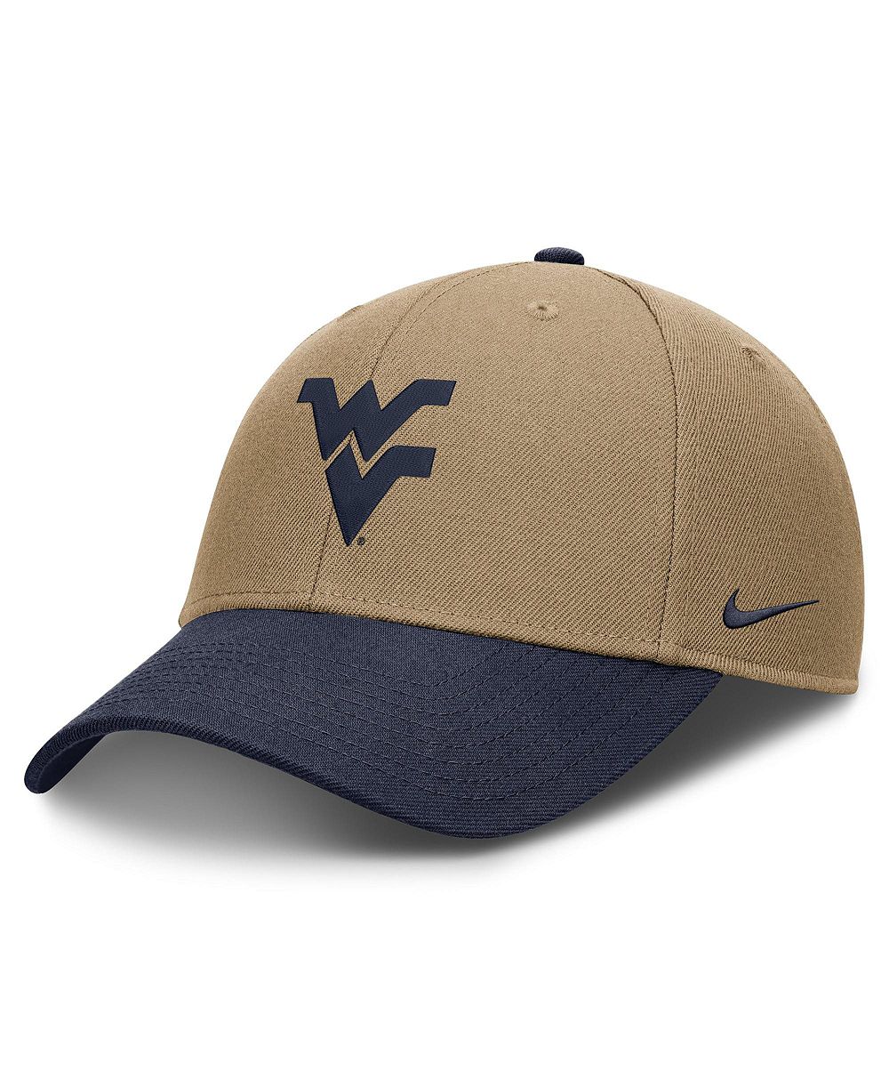 Nike Мужская и Женская бежевая/темно-синяя кепка West Virginia Mountaineers Primetime Rise Dri-FIT Adjustable