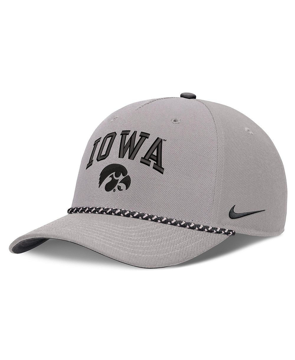 Мужская и женская кепка Nike Iowa Hawkeyes Primetime Rise Rope регулируемая серая