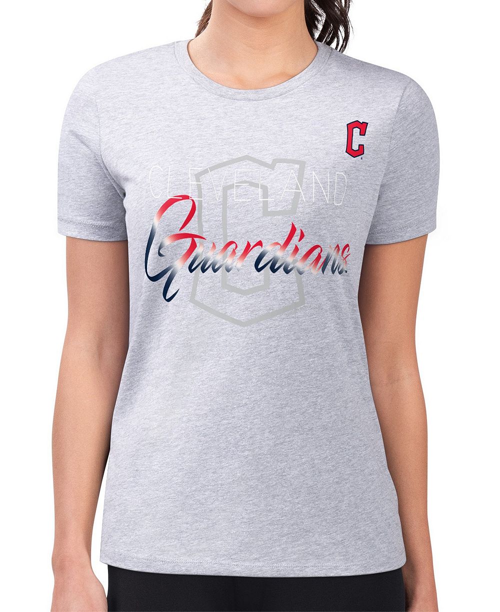Женская футболка G-III 4Her by Carl Banks Heather Gray Cleveland Guardians Super-Slim Fit Lightweight Shadow Logo Graphic