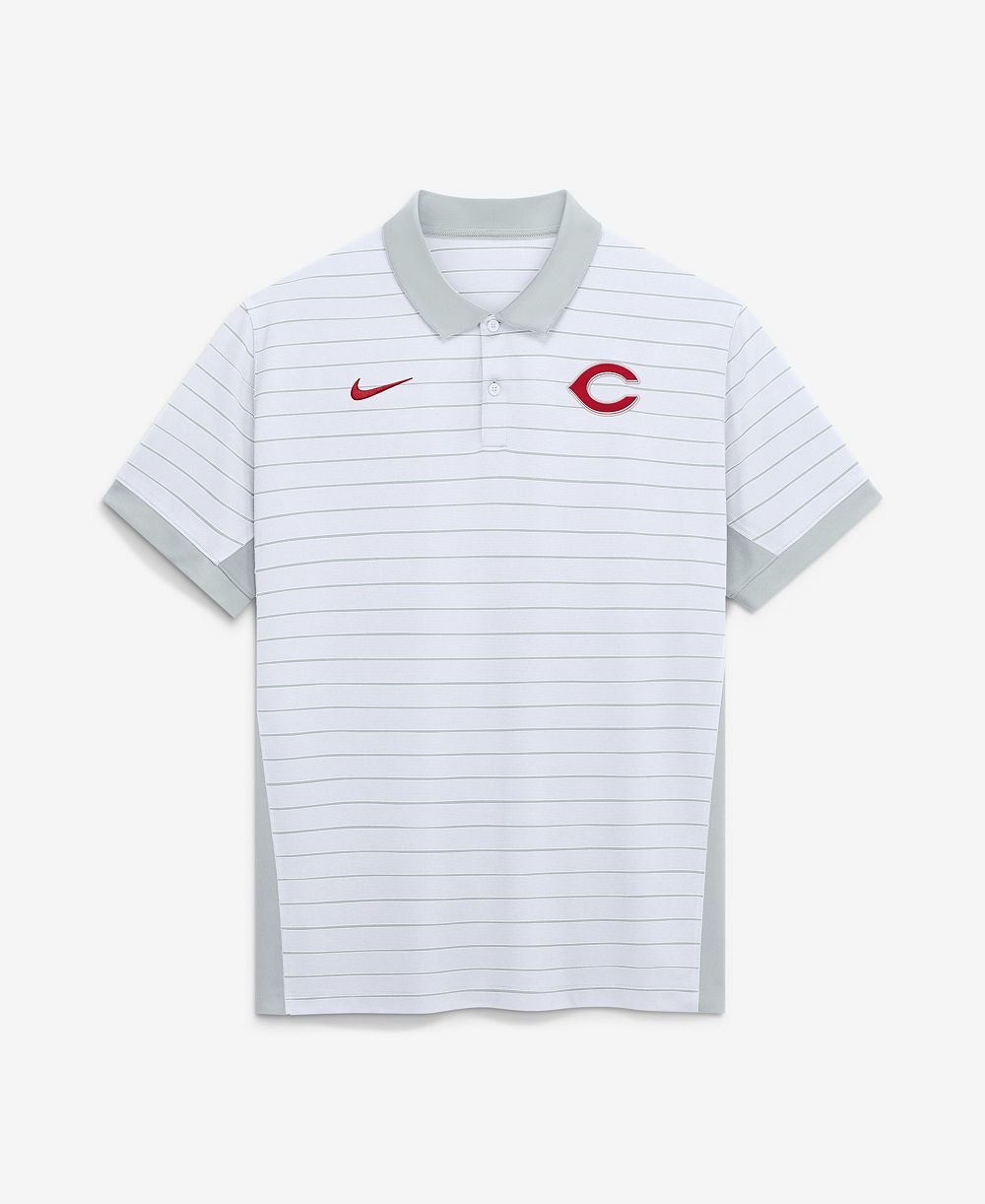 Men's Nike White Cincinnati Reds Authentic Collection Striped Victory Dri-FIT Polo