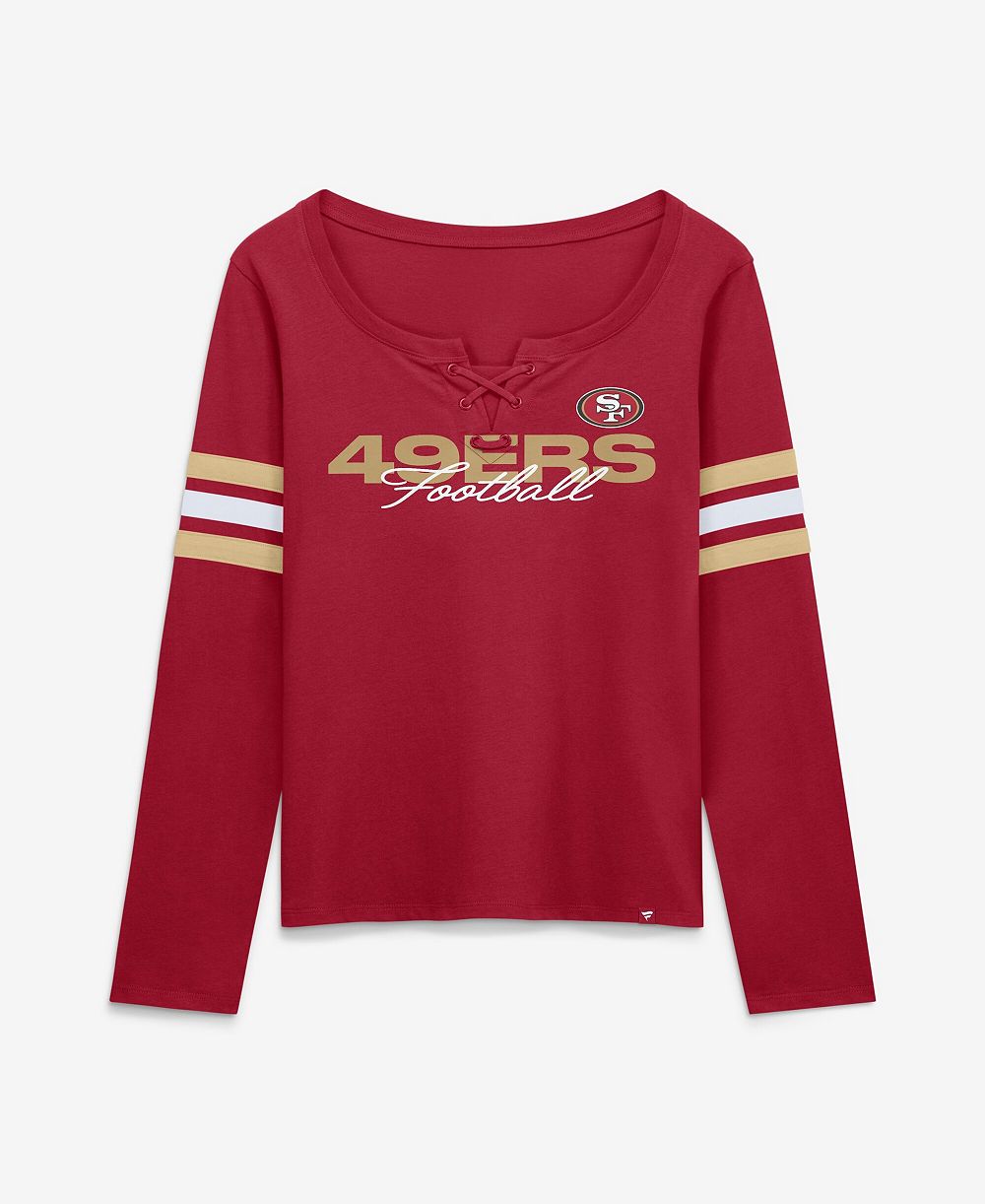 Женская футболка Fanatics Scarlet San Francisco 49ers Team First Coverage Scheme Lace-Up Long Sleeve T-Shirt