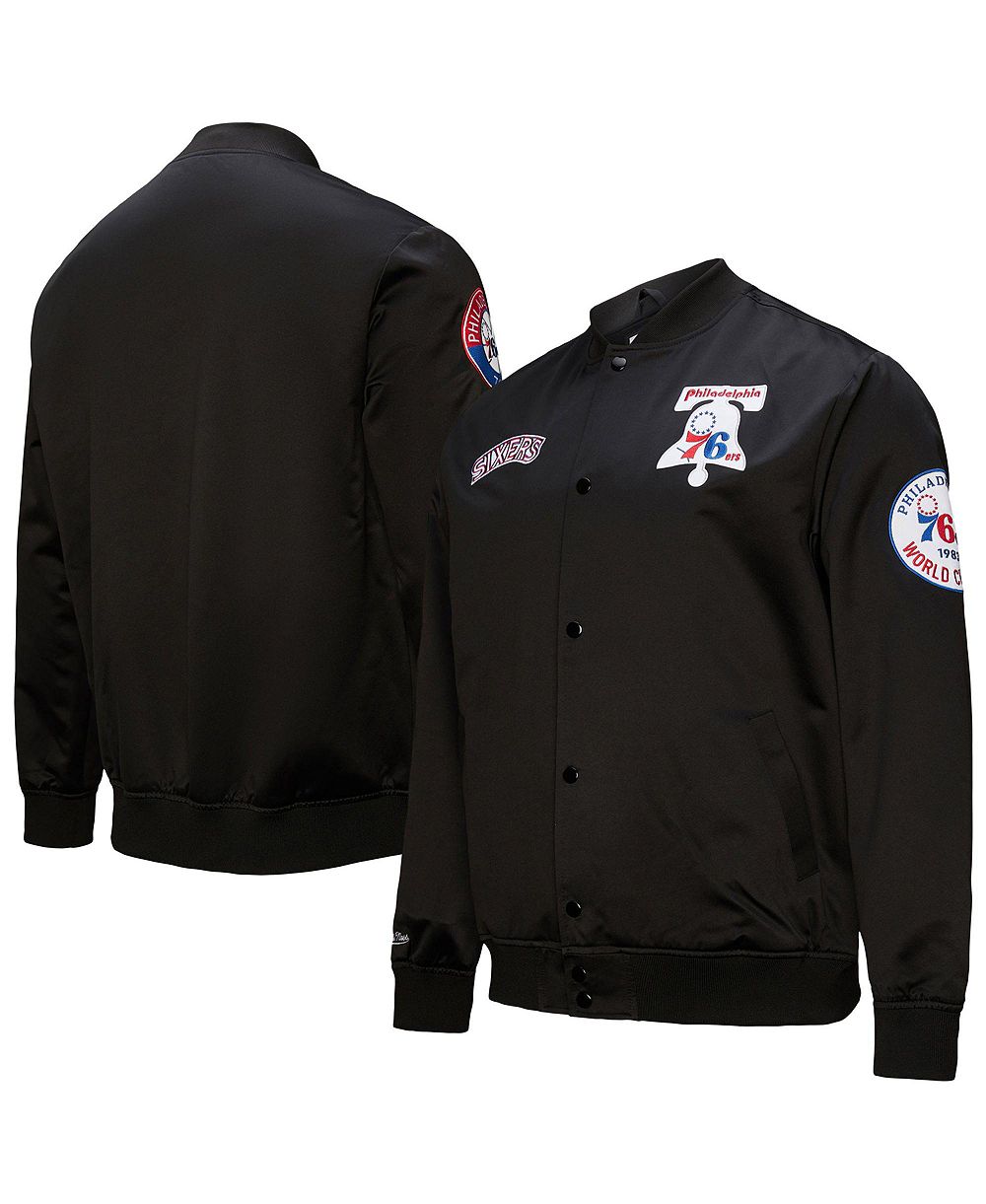 Мужская куртка Mitchell & Ness Black Philadelphia 76ers Hardwood Classics Blackout Collection Satin Full-zip