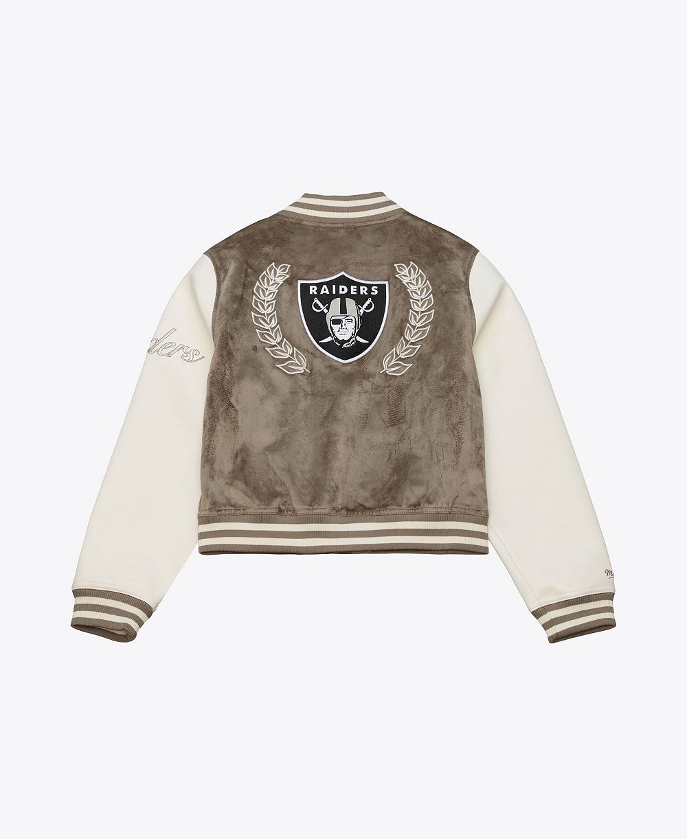 Women's Mitchell Ness Tan Oakland Raiders Full-snap Varsity Jacket
