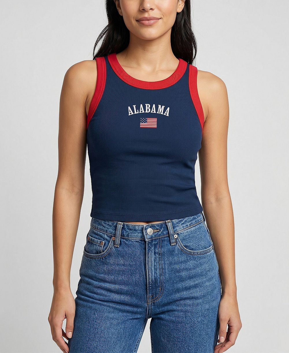 Uscape Apparel Женский топ Uscape Apparel Navy/Red Alabama Crimson Tide Americana Wordmark Ribbed Tank Top