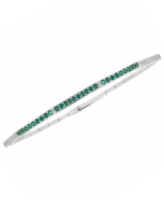 Macy's Lab-Grown Emerald (1/3 ct. t.w.) and Lab-Grown White Sapphire (1/3 ct. t.w.) Bangle in Sterling Silver