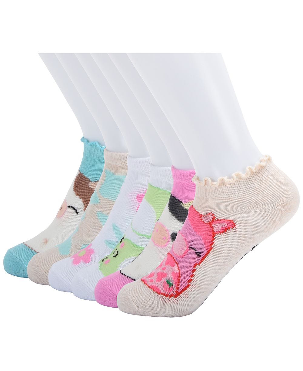 Planet Sox Girls' 4-8 Squishmallow No-Show Novelty Socks, 6-Pack