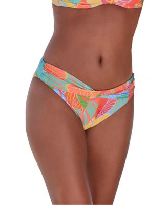 LASCANA Women's Tropical Print Twist Front Bikini Mid-Rise Swim Bottom
