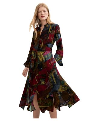 Desigual Women's Long-Sleeve Belted Midi Dress