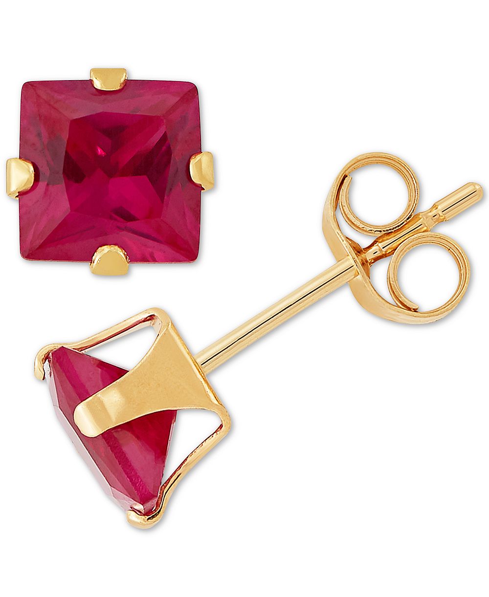 Серьги-гвоздики с выращенным рубином (1 ct. t.w.) в 14k Gold