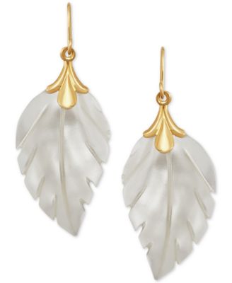 Mother of Pearl Leaf Earrings in 10k Gold