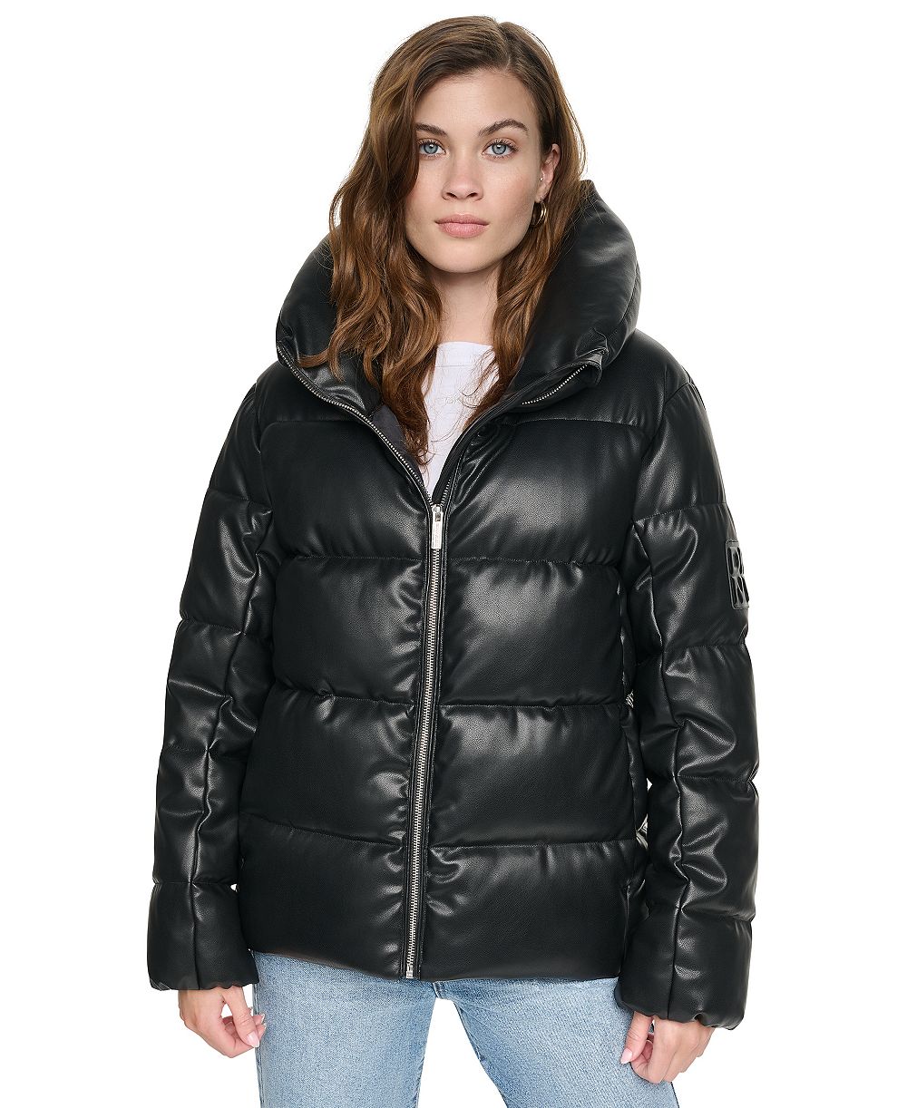 DKNY Jeans Women's Insulated Puffer Faux Leather Jacket