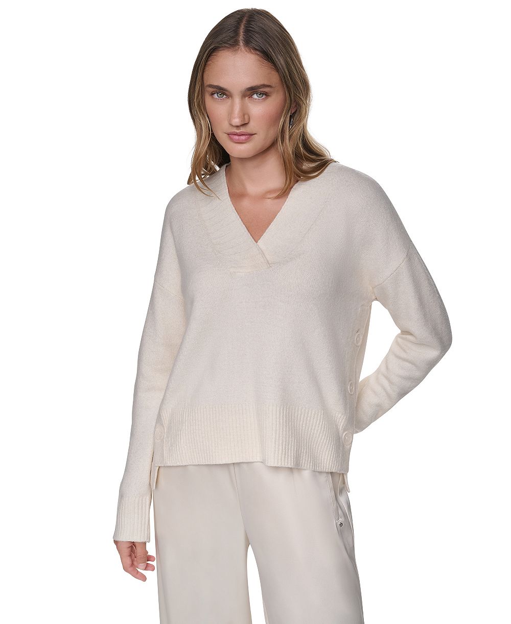 DKNY Jeans Women's Oversized V-Neck Long-Sleeve Sweater