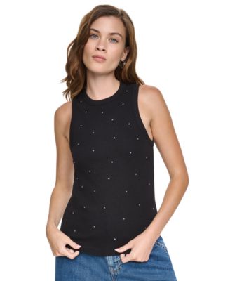 DKNY Jeans Women's Rhinestones Ribbed Tank Top