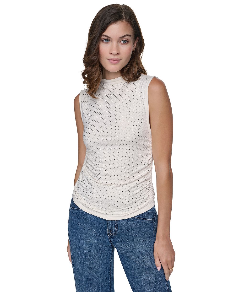DKNY Jeans Women's High-Neck Sleeveless Ruched Tank Top