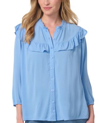 Gloria Vanderbilt Women's Nia Peasant 3/4-Sleeve Cascading-Ruffles Blouse