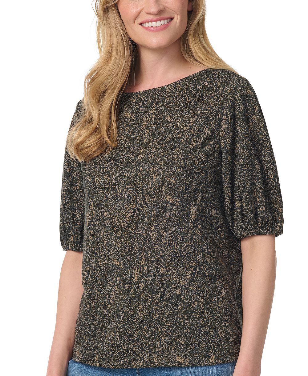 Gloria Vanderbilt Women's Tyler Boat-Neck Elbow-Sleeve Print T-Shirt