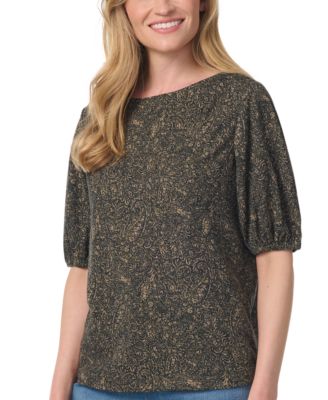 Gloria Vanderbilt Women's Tyler Boat-Neck Elbow-Sleeve Print T-Shirt