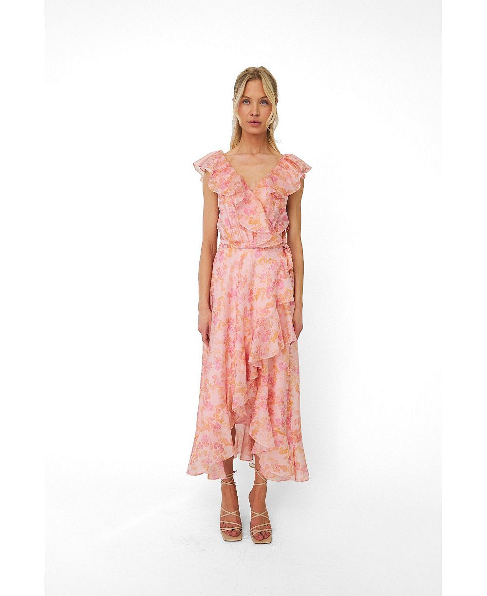 CRAS Женский Landon Floral-Print Wrap Ruffle Midi Dress