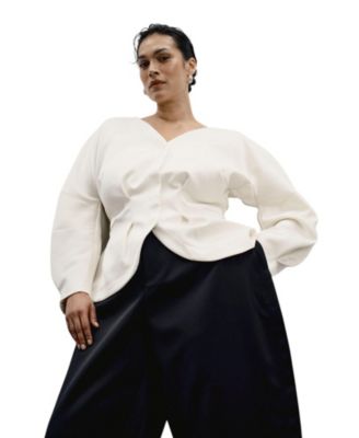 11 Honore Women's Crescent Moon Puff-Sleeve V-Neck Jacket
