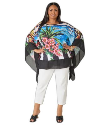 Ashley Stewart Plus Size Printed Crepe Tunic