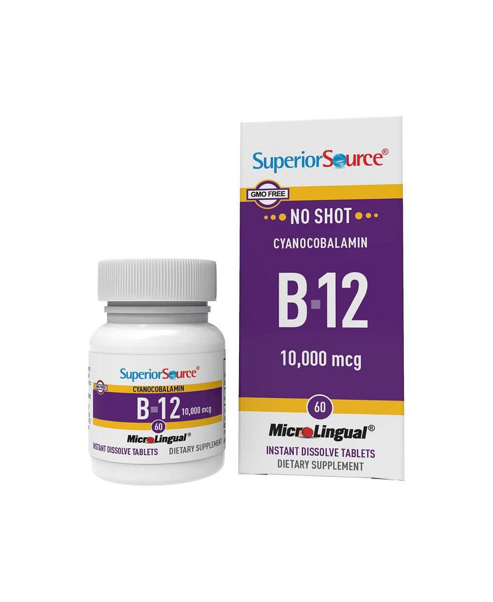 Витамин B-12 Cyanocobalamin 10000 мкг от Superior Source, без сахара, сублимационные таблетки, 60 шт.