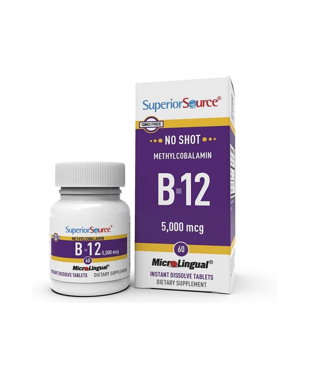Superior Source витамины B12 Methylcobalamin 5,000 mcg, быстрорастворимые микротаблетки, 60 шт, активная форма B12, поддержка энергии