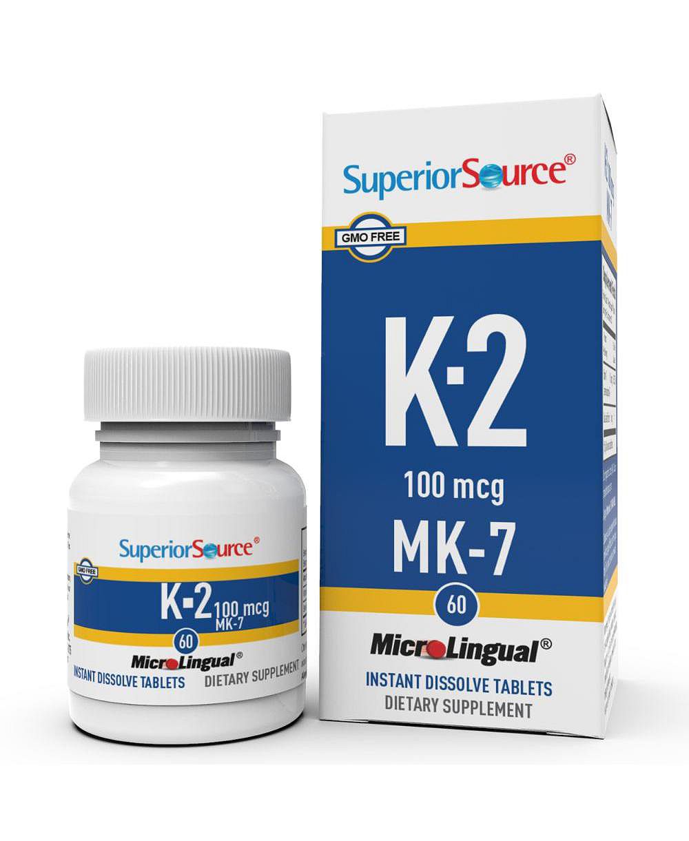 Superior Source Vitamin K2 MK-7 (Menaquinone-7), 100 mcg, Quick Dissolve MicroLignual Tablets, 60 Count, Healthy Bones and Arteries, Immune and