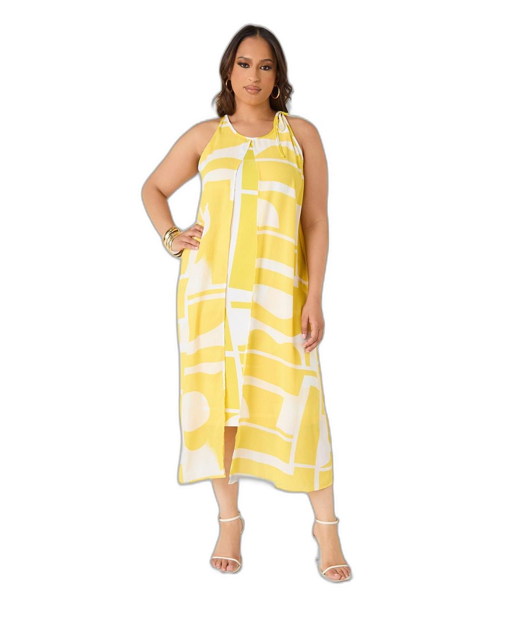 Платье миди Plus Size Ashley Stewart с абстрактным принтом и воротником Halter