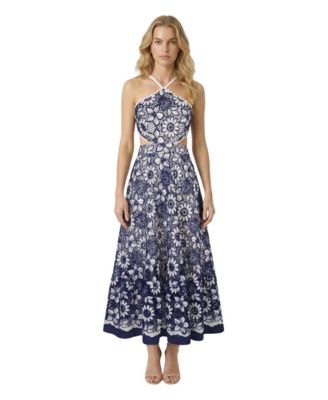 Modenaire Women's Embroidered Floral Halter Midi Dress