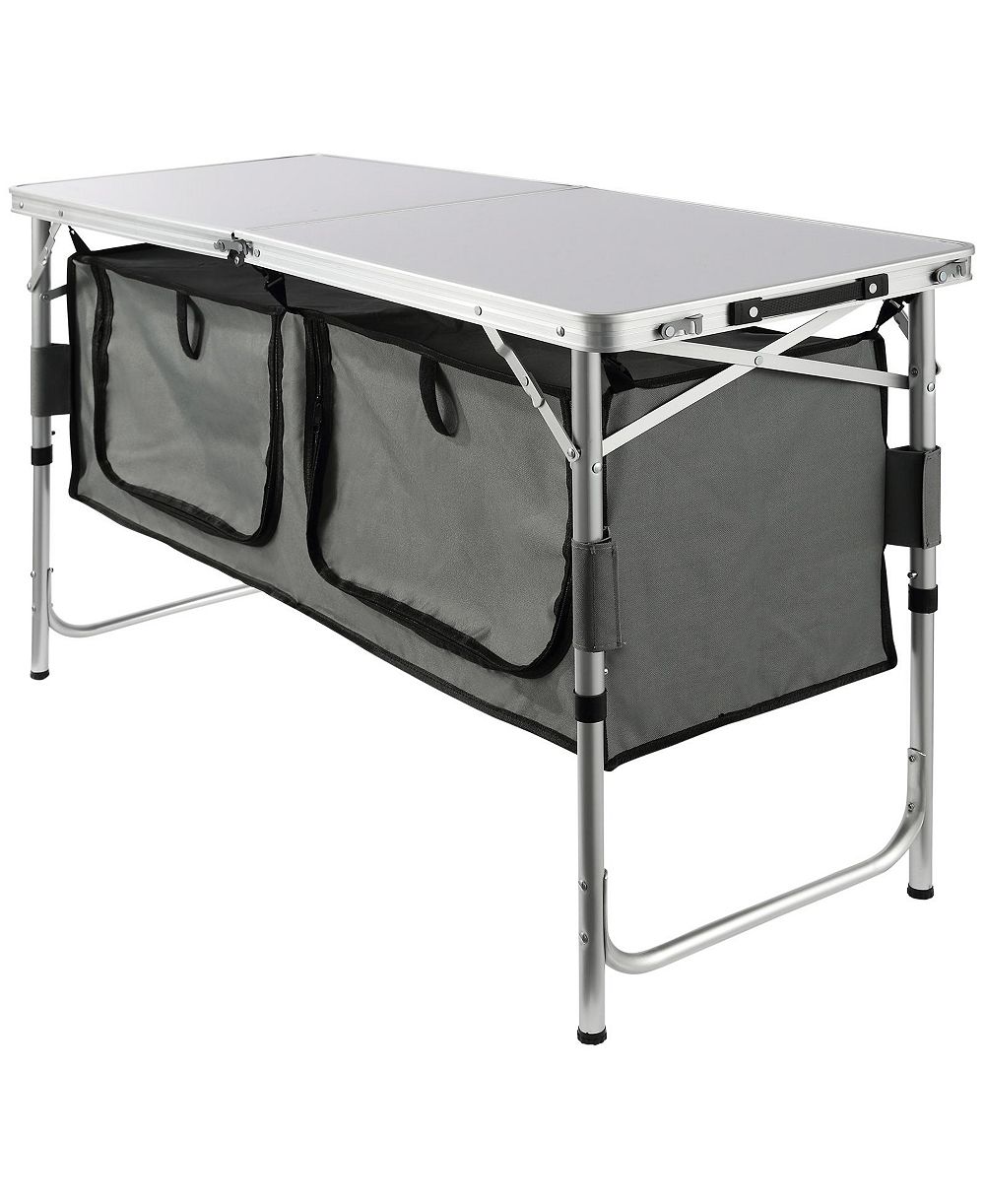 HONGGE Quick Setup Folding Camping Kitchen Table 47.2 x 18.5 in, 3 Adjustable Heights with Zippered Under-Table Storage