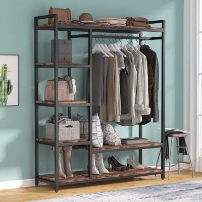 Tribesigns Heavy Duty Garment Rack with Shelves, Rustic