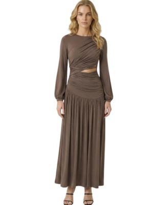 Modenaire Women's Ruched Long-Sleeve Cutout Maxi Dress
