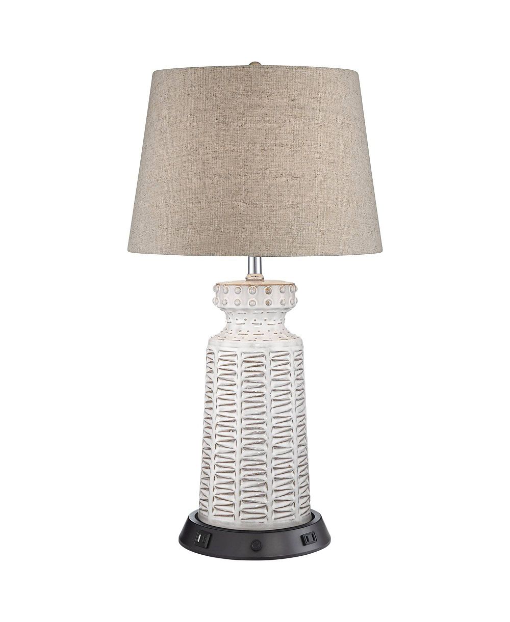 360 Lighting настольная лампа Helene Country Cottage, 26 дюймов, кремовая керамика, регулируемая, с USB-портом, основание в виде барабана, льняной абажур, для гостиной или рабочего стола