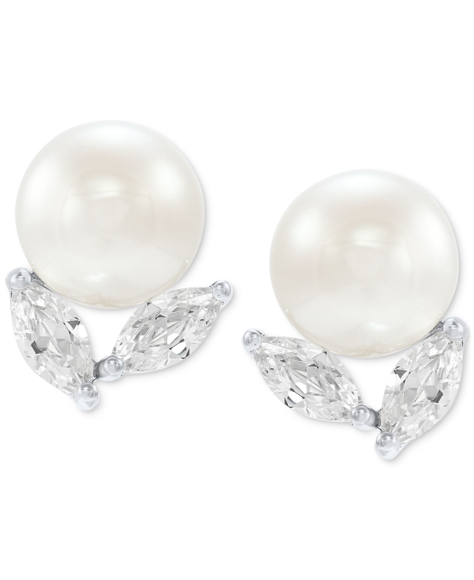 Серьги-гвоздики Arabella, культивированный речной жемчуг (8mm) и кубический цирконий, стерлинговое серебро