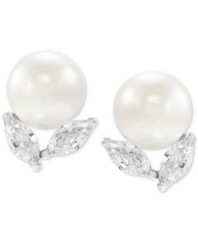Серьги-гвоздики Arabella, культивированный речной жемчуг (8mm) и кубический цирконий, стерлинговое серебро