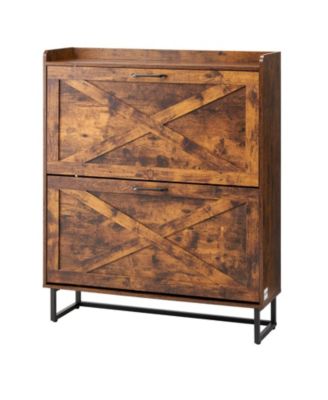Slickblue Farmhouse Shoe Cabinet with 2 Flip Drawers, Freestanding Shoe Storage Organizer for Entryway
