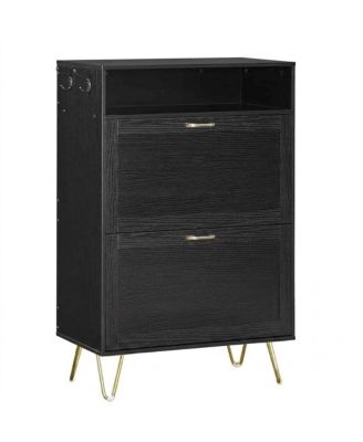 Slickblue Entryway Shoe Cabinet with 2 Flip-Down Tipping Drawers
