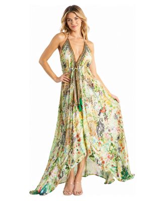 Женское платье La Moda Clothing Tropical Floral Halter-Plunge High-Low Maxi
