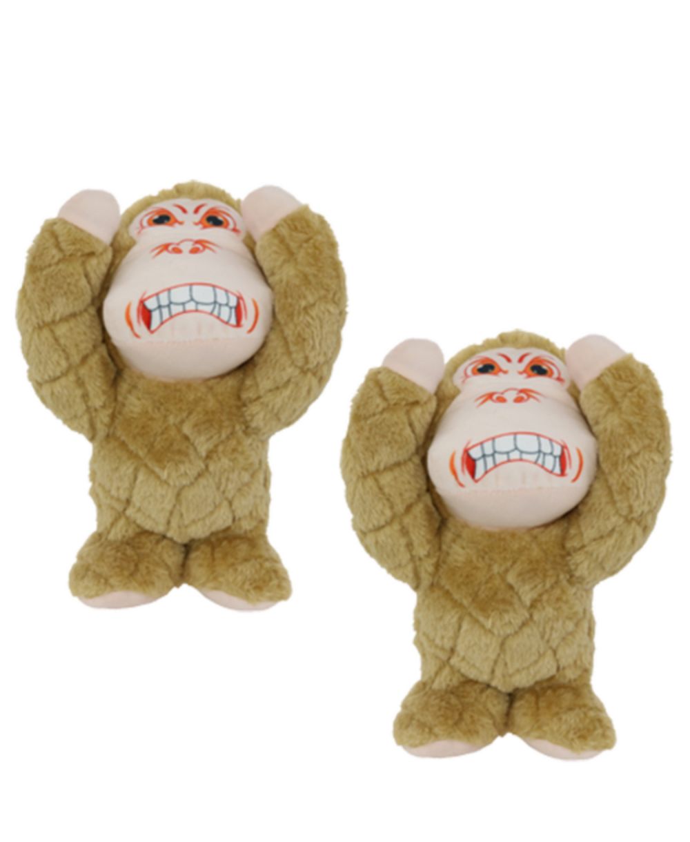 Mighty Angry Animals Monkey 2 Pack, Durable Plush Squeaky Dog Toy