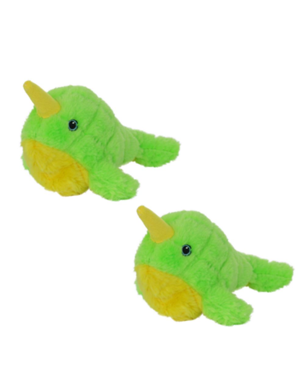 Mighty Jr Arctic Narwhal 2 Pack, Durable Plush Squeaky Dog Toy