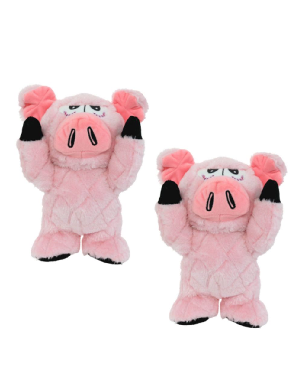 Mighty Angry Animals Pig 2 Pack, Durable Plush Squeaky Dog Toy