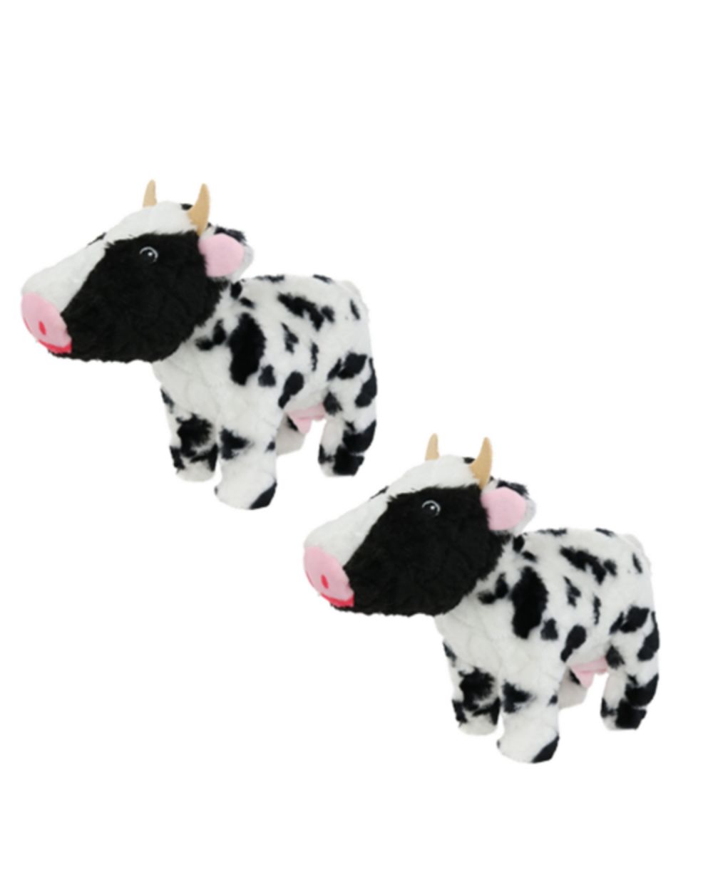 Mighty Farm Cow 2 Pack, Durable Plush Squeaky Dog Toy
